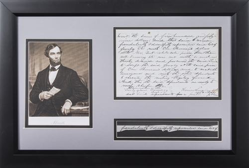 Abraham Lincoln Handwritten Strip With Photo In 19x13 Framed Display (JSA)